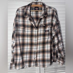 Dickies Plaid Flannel Button Up Shirt XL Brown Cream Workwear Women’s XL